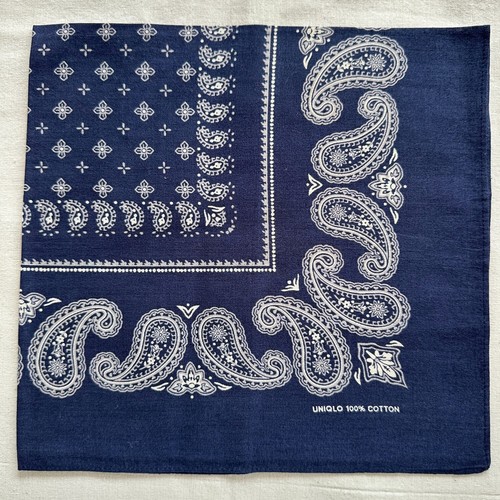 Vintage Herren Bandana Marineblau Baumwolle Geometrisch Paisley Einstecktuch Kerchief 20"