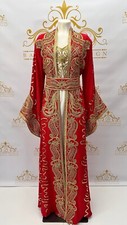 Kaftan Dress 3Pc Golden Embroidery Beads Paisley Design Fancy Women's Long Abaya