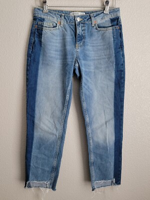 zara basics jeans womens size 0 regular tapered two tone low rise denim blue
