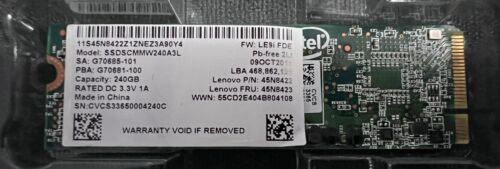 New Intel SSD 240GB SSDSCMMW240A3L for Lenovo Thinkpad X1 Carbon 45N8422 - Picture 1 of 1