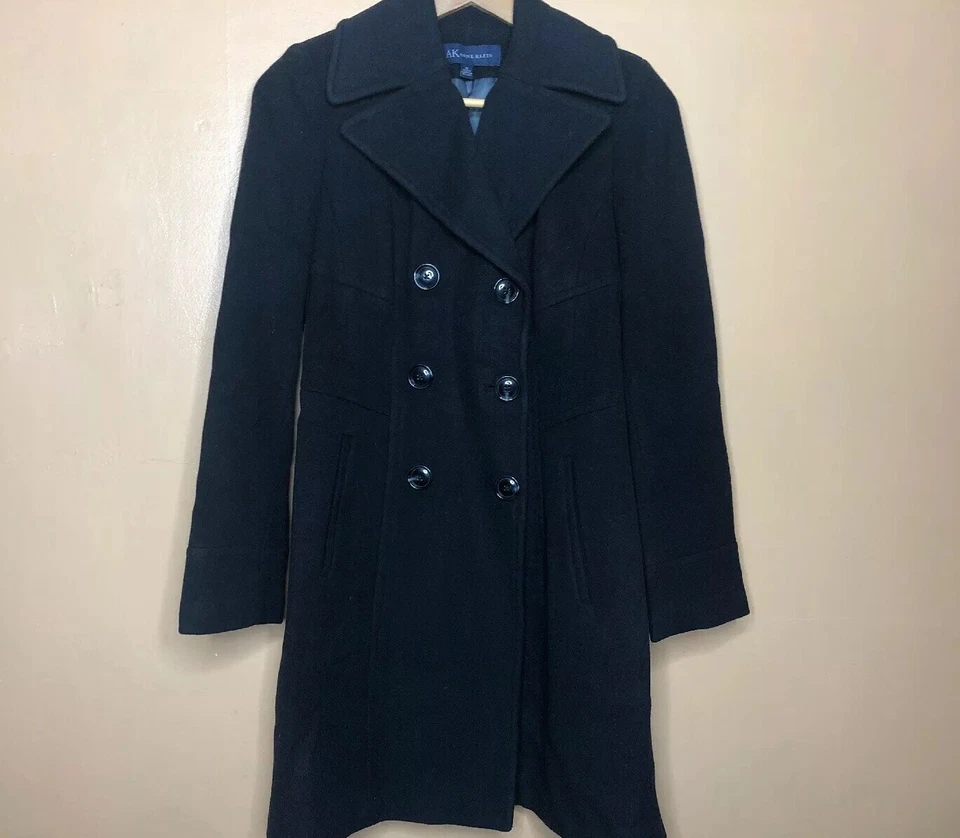 AK Anne Klein Women’s Black Wool-Blend Peacoat – XS, Fitted Long Sleeve, Classic - Image 2 of 4