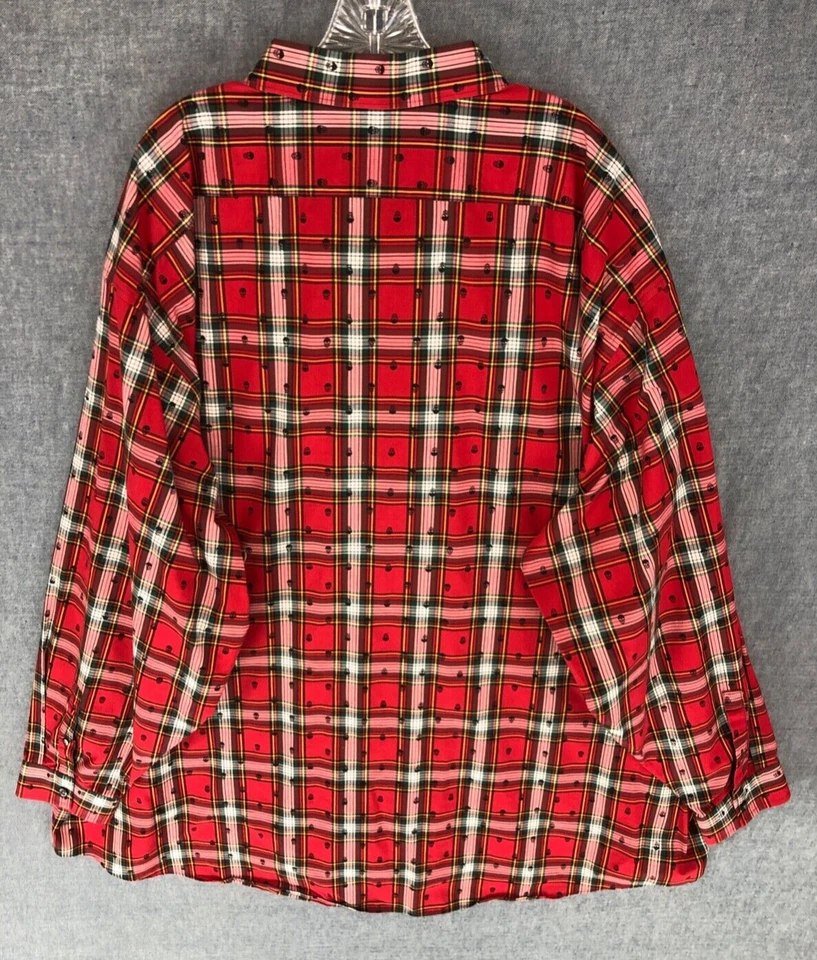 J Ferrar JF Shirt 22 Big Tall Button Up Long Sleeve Plaid Red Skulls Men's - Image 3 of 4