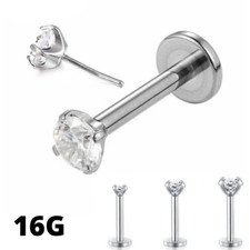 16G 2MM 3MM CZ NO THREAD SNAP PUSH IN STEEL THREADLESS HELIX EARRING STUD LABRET