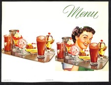 c1960's Menu Cover w/ Ice Cream Float Shake Sundae Banana Split Unused VGC