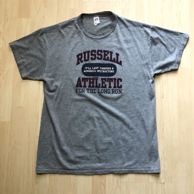 Vtg Russell Athletic For the Long Run Shirt L Gray Logo Promo Tee