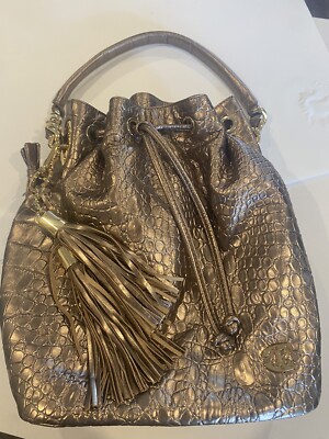 Just Cavalli By Roberto Cavalli Bronze Croc Leather Bucket As