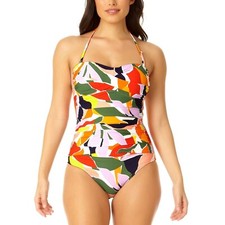 Anne Cole One Piece Swimsuit Twist-Front Ruched-Waist Abstract Multicolor 8