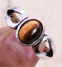 Tiger Eye 925 Silver Plated Handmade Ring of US Size 6.75 Ethnic