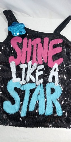 Camiseta sin mangas Justice Girls "Shine Like a Star" negra con lentejuelas talla 8 - Imagen 2 de 7