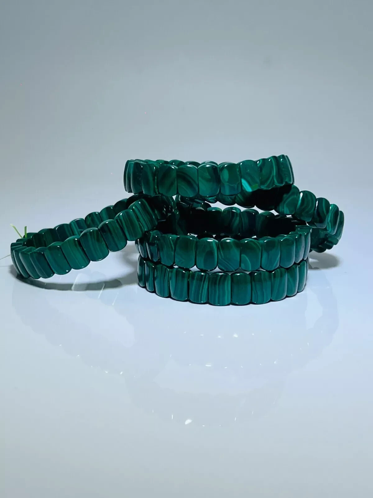 Malachite Bracelet Stretch Rectangular Rounded Ve… - image 3