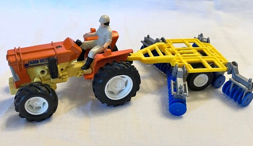 Vintage New-Ray Diecast Farm Motor Tractor and Marx Plastic Farm Implements - Picture 3 of 19