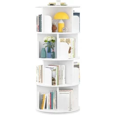 Rotating Bookshelf, Small Corner Bookshelf for Small Space, 360 Display 4 Tie...