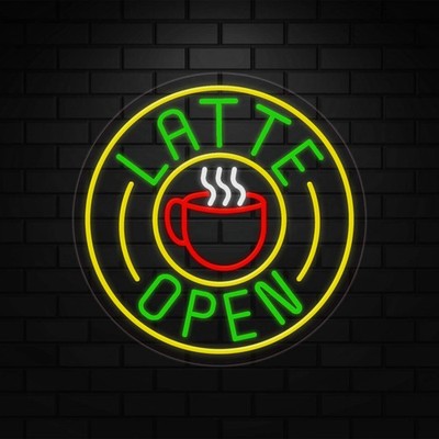 Latte Sign for Business Displays | LED Flex Neon | 26''W x 26''H x 1''D