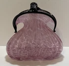 VTG Murano Hand Blown Coin Purse Pink / White / Black Top Glass Art Sculpture