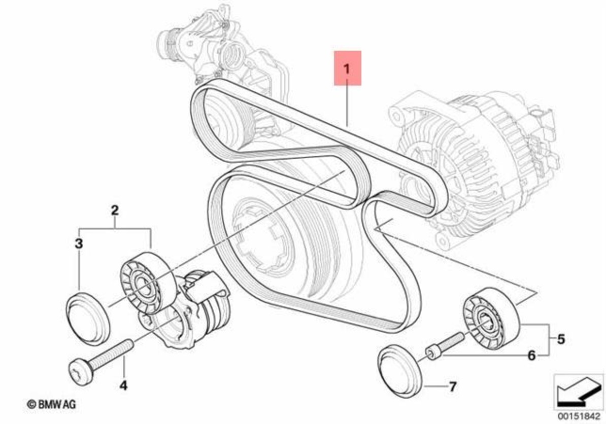 2004-2011 BMW E87 E90 E90N E91 E91N V Ribbed Belt 6PK X 1836
