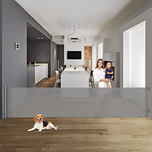 GRAY - KISKIZ 122 INCH RETRACTABLE BABY GATES INDOOR OUTDOOR EXTRA WIDE