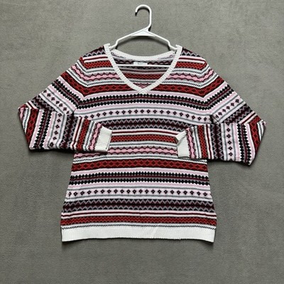 Croft and Barrow Sweater Women Medium Multicolor Striped V-Neck Knit Long Sleeve