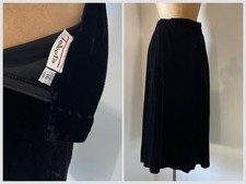 Vintage  80s  90s Talbots Jet Black Rayon Velvet Midi Skirt USA S/M