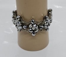 Vintage Beaded Rhinestone Bracelet Gray Estate Find Magnetic Closure 6.5"
