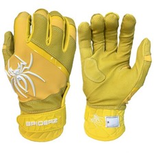 Spiderz 2025 PRO PREMIER Adult Baseball/Softball Batting Gloves, Yellow/White, S