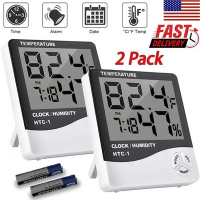 2 Pcs Digital LCD Hygrometer Thermometer Humidity Temperature Alarm Clock