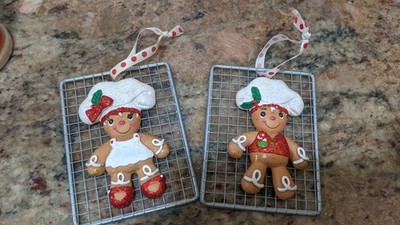 CLAYDOUGH GINGERBREAD ON COOKIE SHEET CHRISTMAS ORNAMENT S/2