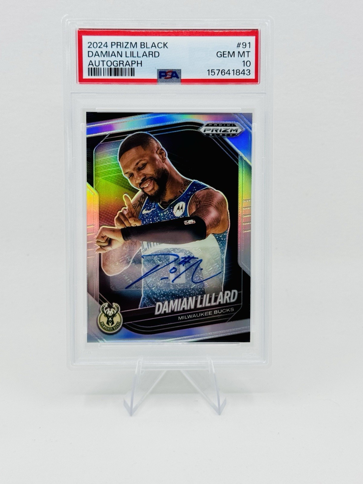 2024-25 Panini Prizm Black - Damian Lillard #91 Silver Prizm Auto - PSA 10 view 1
