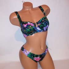Victoria Secret Swim Bikini 34D Top Small Bottom Black Tropical Floral Brazilian