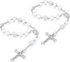 2PCS Car Rosary for Rearview Mirror, Cross Blessing Rear View Mir Color: white