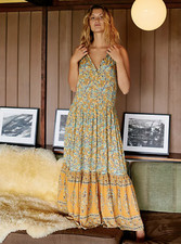 Spell & The Gypsy Collective Dress Size Small Delirium Maxi Gold Floral Long
