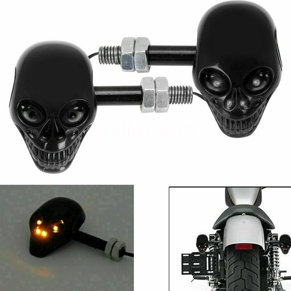 2x Skull LED Turn Signals For Victory Hammer 8-Ball Jackpot Arlen Ness Vegas Foto 3 de 4