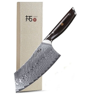 TURWHO 7-Zoll Hackmesser Japanischer VG10 Damaststahl Kochmesser Ebenholz Griff
