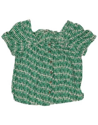 MONSOON Damen Oversize Crop Shirt Bluse UK 16 Large grün gestreift CI19