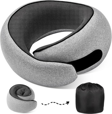 Travel Neck Pillows 100% Memory Foam Compact Portable Ergonomic Light Grey W-3