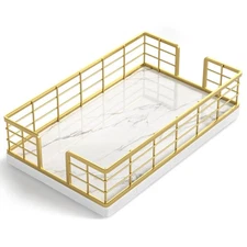 Wican Marble Guest Towel Holder Tray for Bathroom Napkins Holder for Powder R...