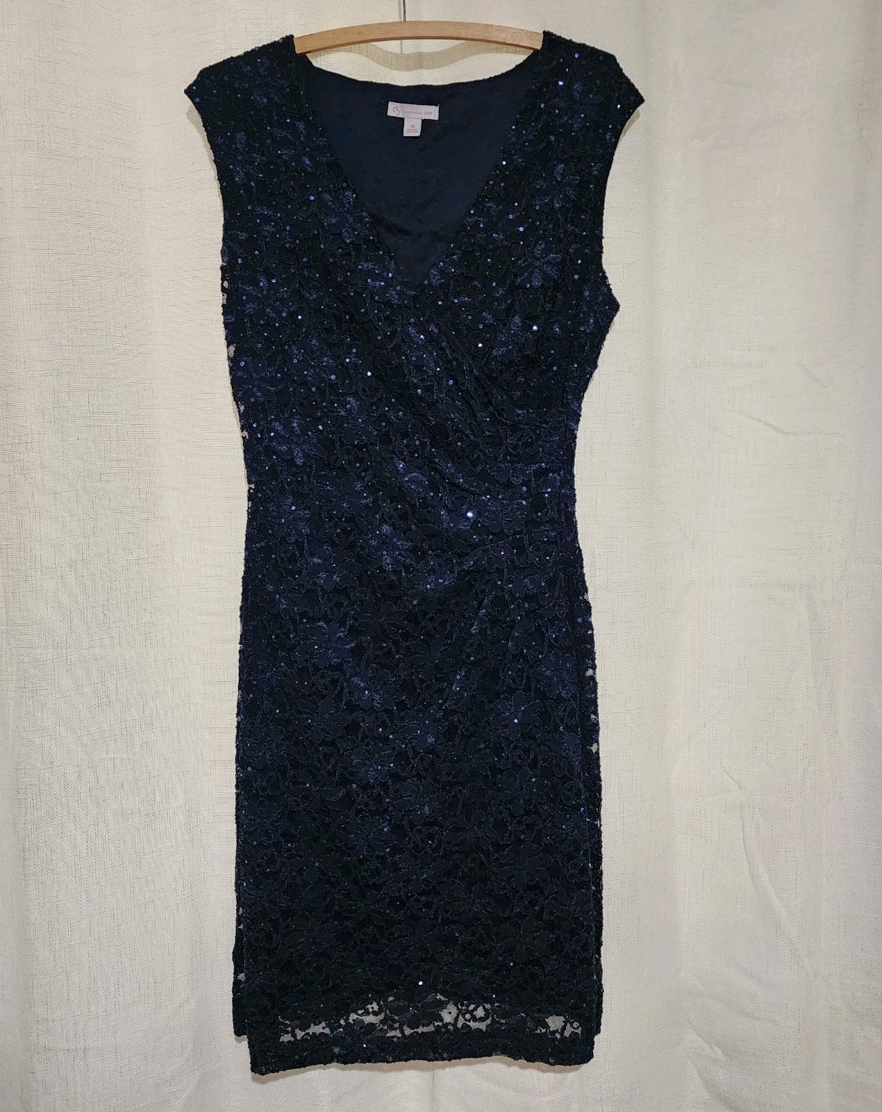 Dressbarn Established 1962 Women's Dress Lace Sequin V-neck Navy Blue Size 14