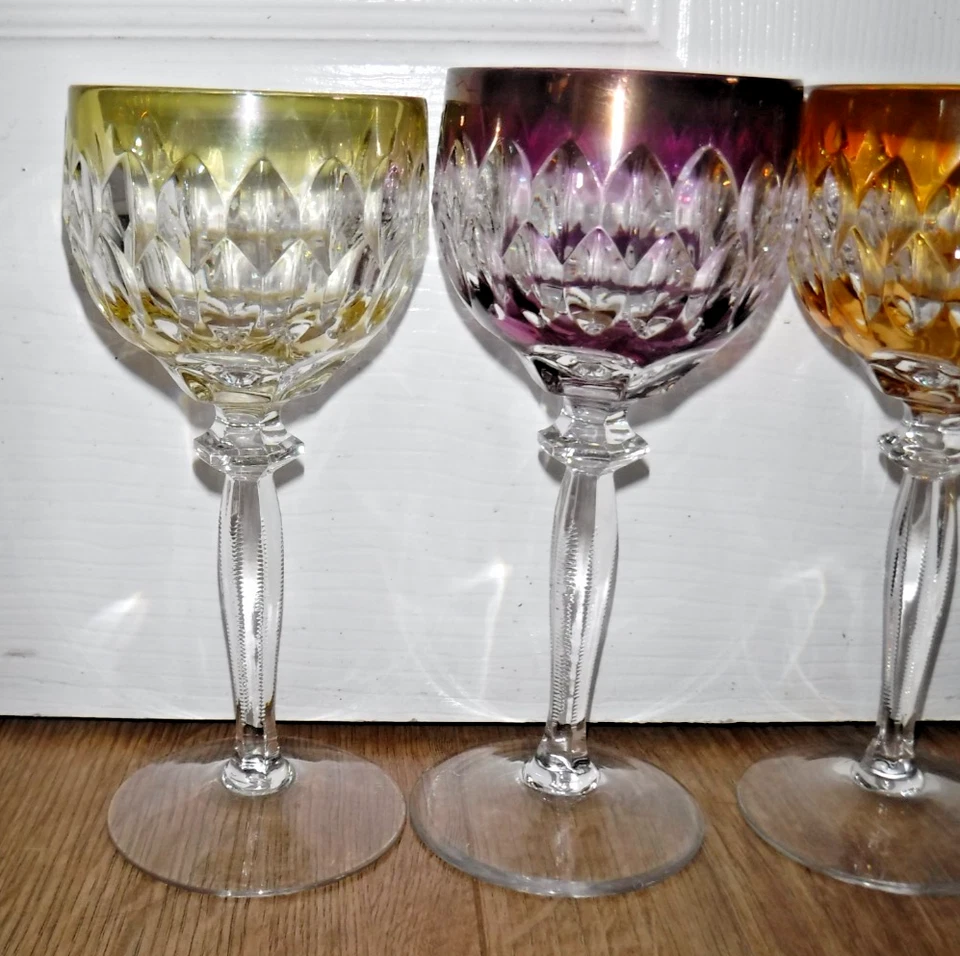 Set of 5 Vintage Bohemian 7.25" Hock Wine Goblets Glasses ~ Excellent - Image 3 of 4