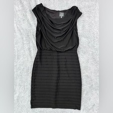 Adrianna Papell Black Cowl Neck Shutter Pleated Dress Blouson Sleeveless Sz 12