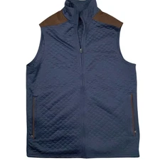Cremieux Vest Men Large Navy Blue Brown Quilt Lightweight Zip Classic Gorpcore