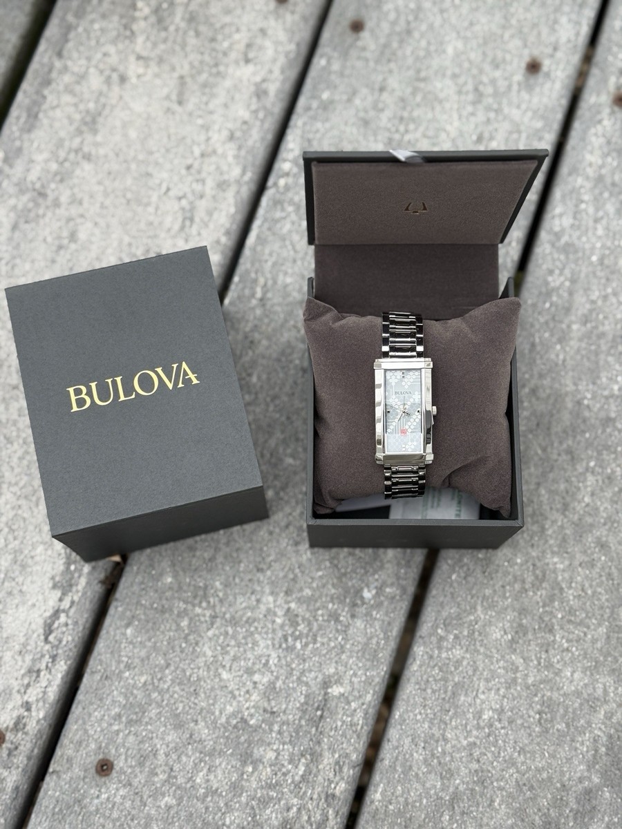 Bulova Frank Lloyd Silver Rectangular Bracelet Watch with Patterned Dial Womens Gray Dial Stainless Steel Bracelet Pattern #106 96L286 | Bulova main image 4