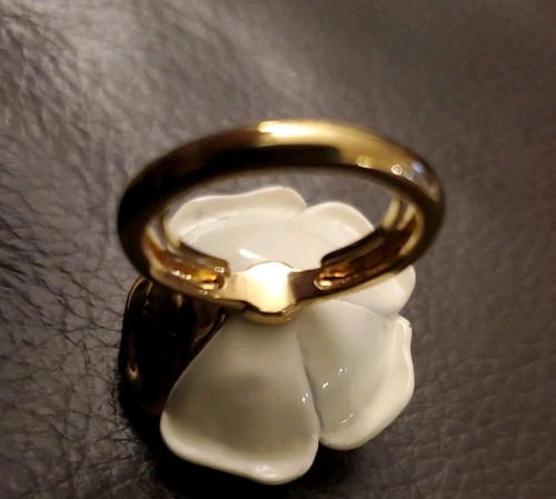 Vintage JUICY COUTURE White Pave Petals Ring Gold Plated Brass Sz 6-8 Y2k - Picture 6 of 9