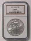 2001 1oz .999 Fine Silver American Silver Eagle NGC MS69