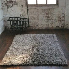 SUPER THICK 5X7 GRAY+WHITE FLOKATI RUG-GREAT QUALITY-LONG 3.5" PILE-AREA RUG