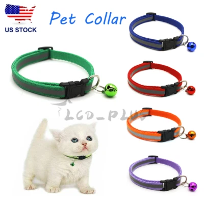 Reflective Nylon Cat Collar With Bell For kitten Small Dog Puppy Pet Adjustable - Image 1 of 4