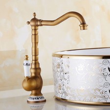 Antique Brass Swivel Spout Bathroom Basin Faucet Vessel Sink Mixer Tap