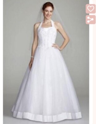 Size 10 David's Bridal 2295e (Retail $695) Solid White 100% Polyester Gorgeous