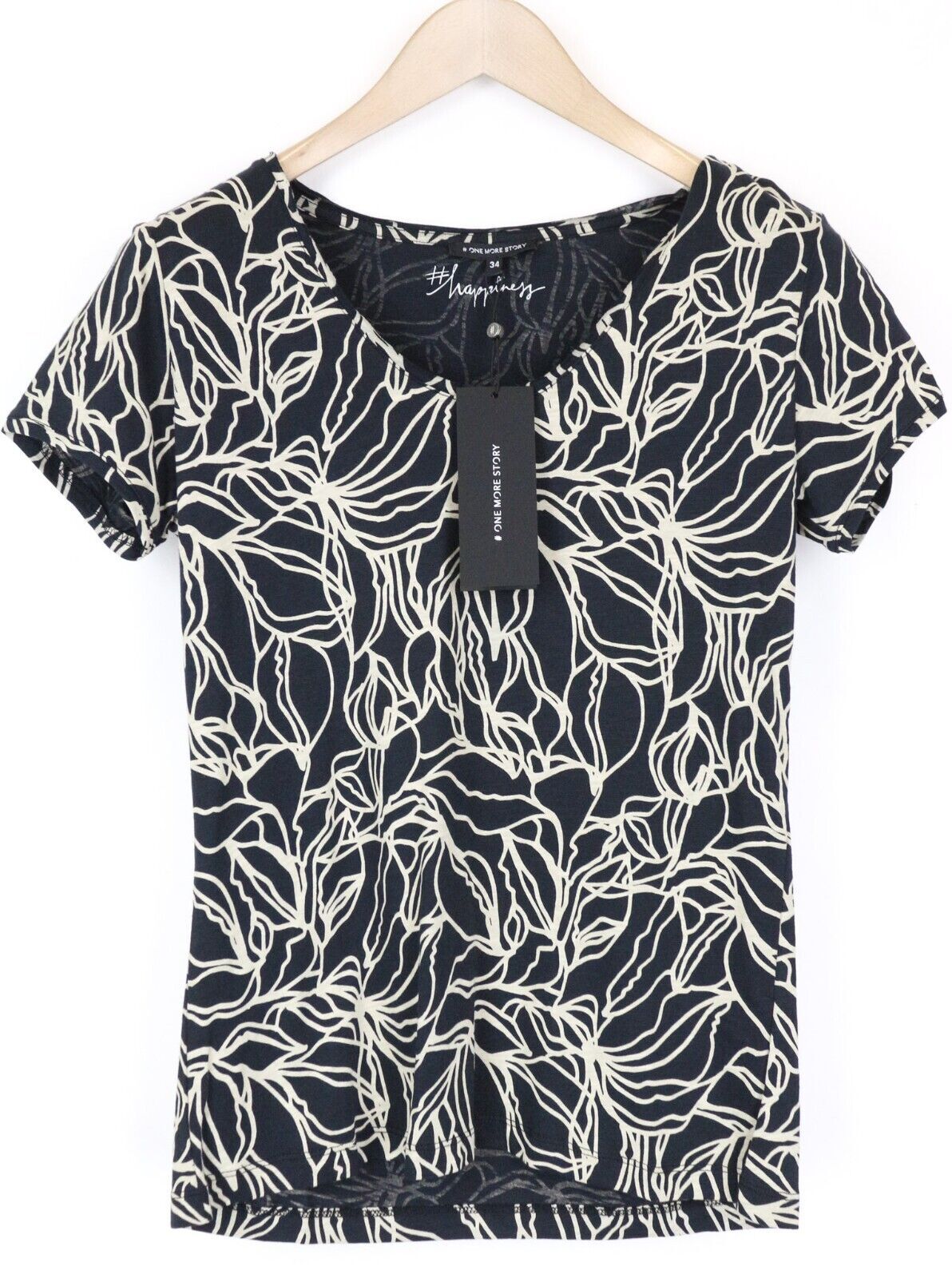 ALTRA One More Story Donna T Shirt 34 Misto Cotone Blu Navy Motivo a Maniche Corte