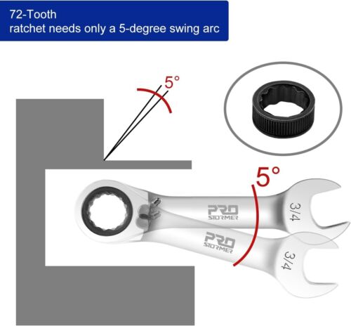 Stubby Reversible Ratcheting Wrench Set 10Piece 819Mm Metric 72Teeth Box End - Picture 4 of 7