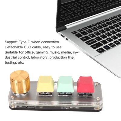 New USB Mini 3 Key Keypad With Knob DIY Programmable Type C Wired Connection Blu