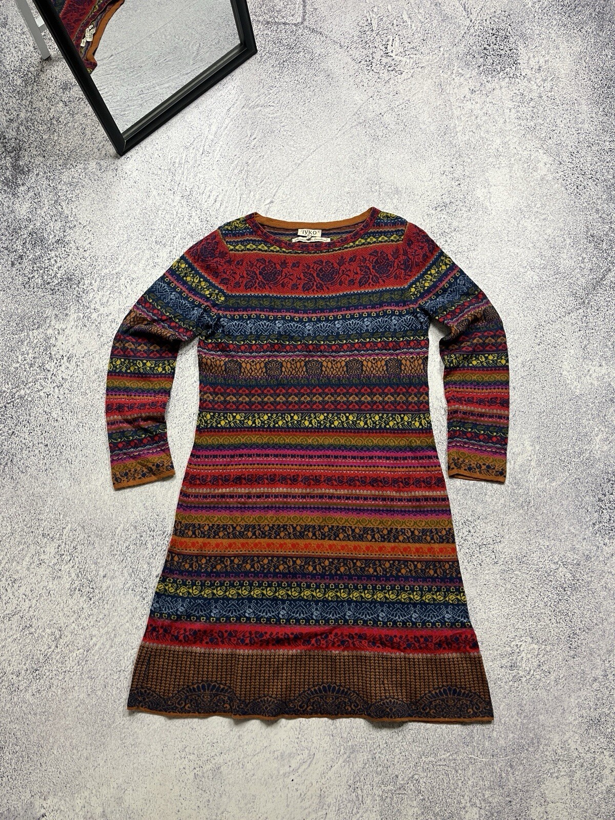 Ivko Wool Knitted Dress Float Pattern Japanese Av… - image 1